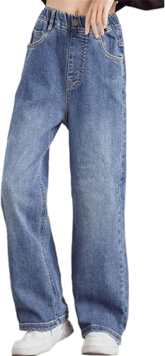 SANGTREE Baggy Jeans for Girls Wide Leg Jeans Elastic Waist Denim Pants Kids Clothes 6-14 Years