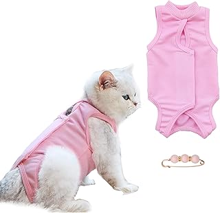 URROMA 1 Pack Pink Cat Recovery Suit, Soft Breathable Cat Recovery Clothes E-Collar Cat Wound Surgery Recovery Suit After Surgery Wear for Cats Kitten, M