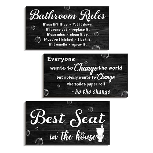Black Bathroom Wall Decor, Bubble Bathroom Rules Wall Art Black