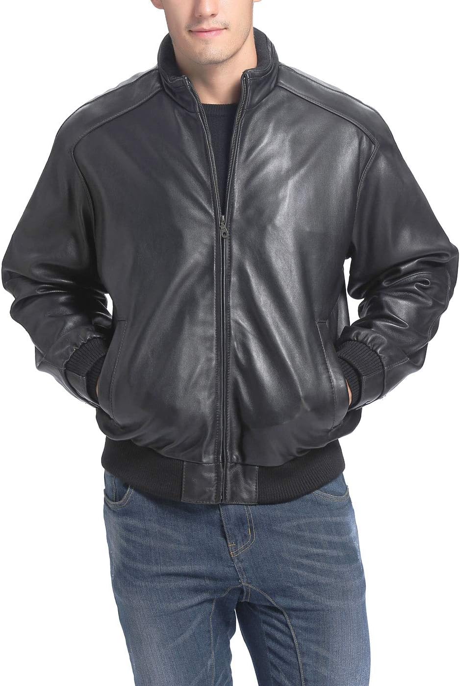 Men City Lambskin Leather Bomber Jacket (Also available in Big and Tall)