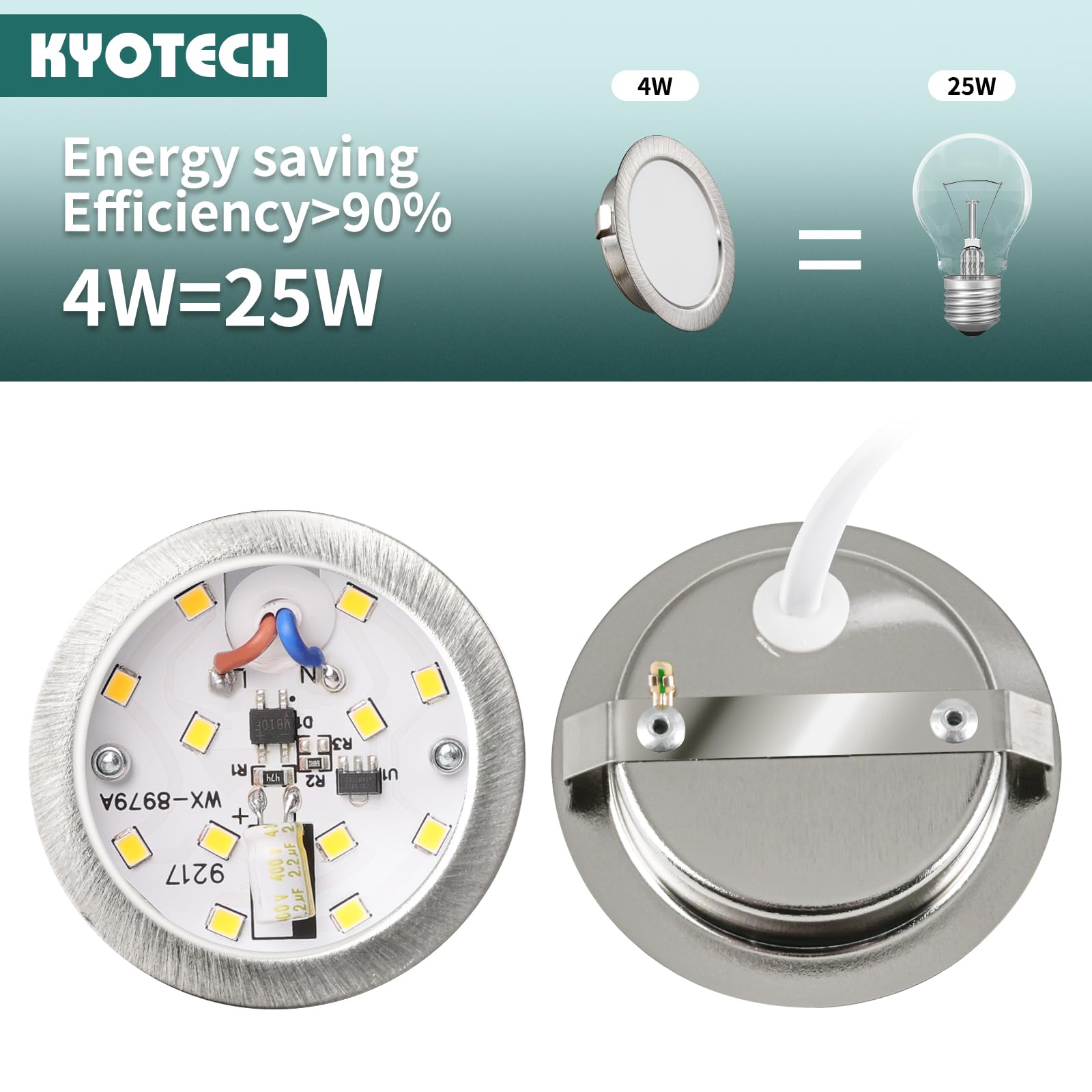 KYOTECH 6x G4 led - Foco para muebles 230V Downlight LED Panel Extraplano Redondo diámetro exterior 65 mm, diámetro de montaje 54-56 mm, 20 mm de grosor