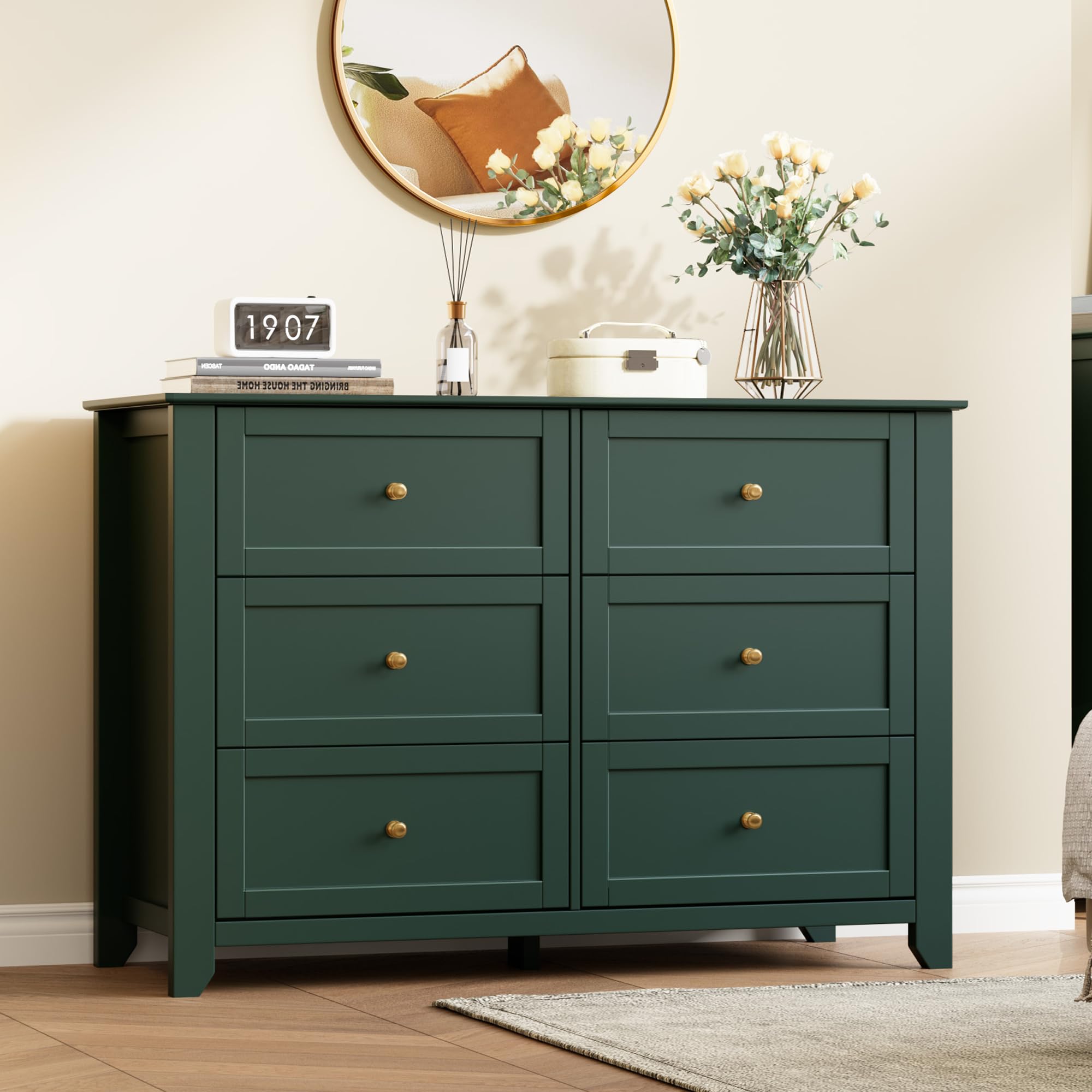 Amazon.com: IDEALHOUSE Green 6 Drawer Dresser for Bedroom, Large Dresser  with Deep Drawers & Metal Knobs, Modern Wooden Chests of Drawers for  Entryway, Hallway : Home & Kitchen