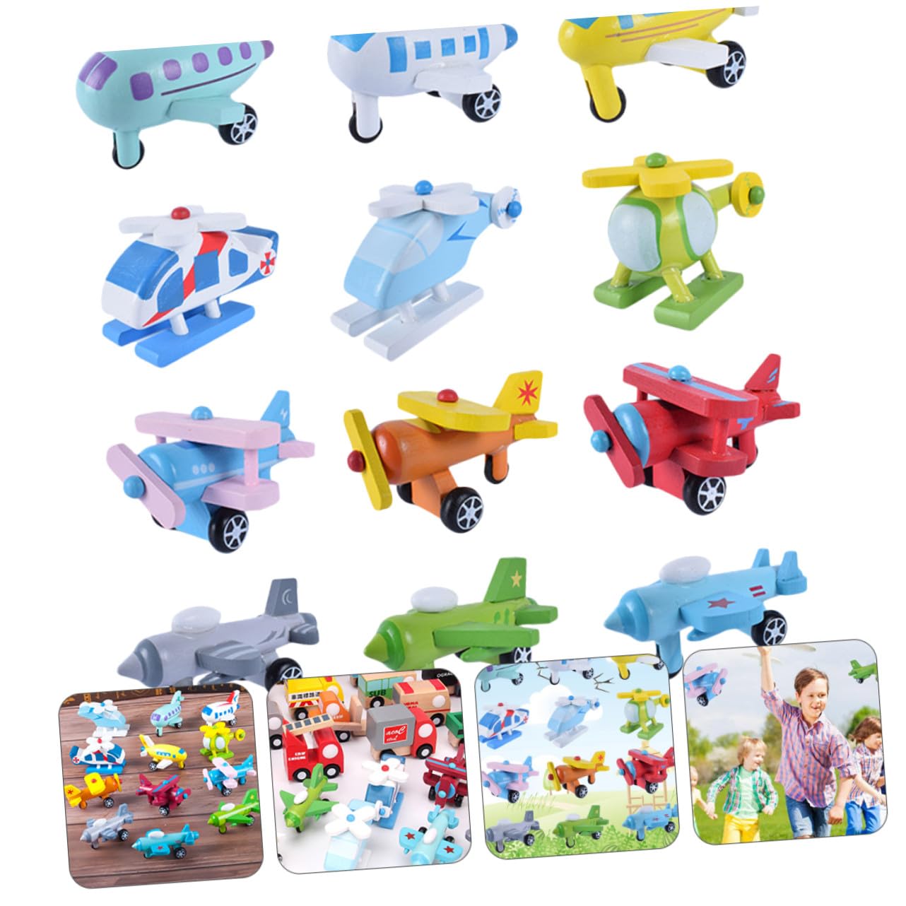 SOIMISS 12 Piezas Juguete de Madera para Mini Aviones Educativos Coloridos de Infantiles para Aprendizaje y Diversión