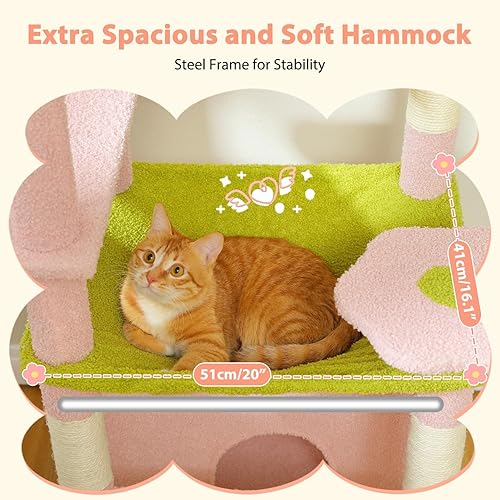 Miniatura 3 de PAWZ Road Árbol de flores para gatos, torre grande para gatos de 72 pulgadas con hamaca de marco de acero y 7 postes rascadores, árbol alto para