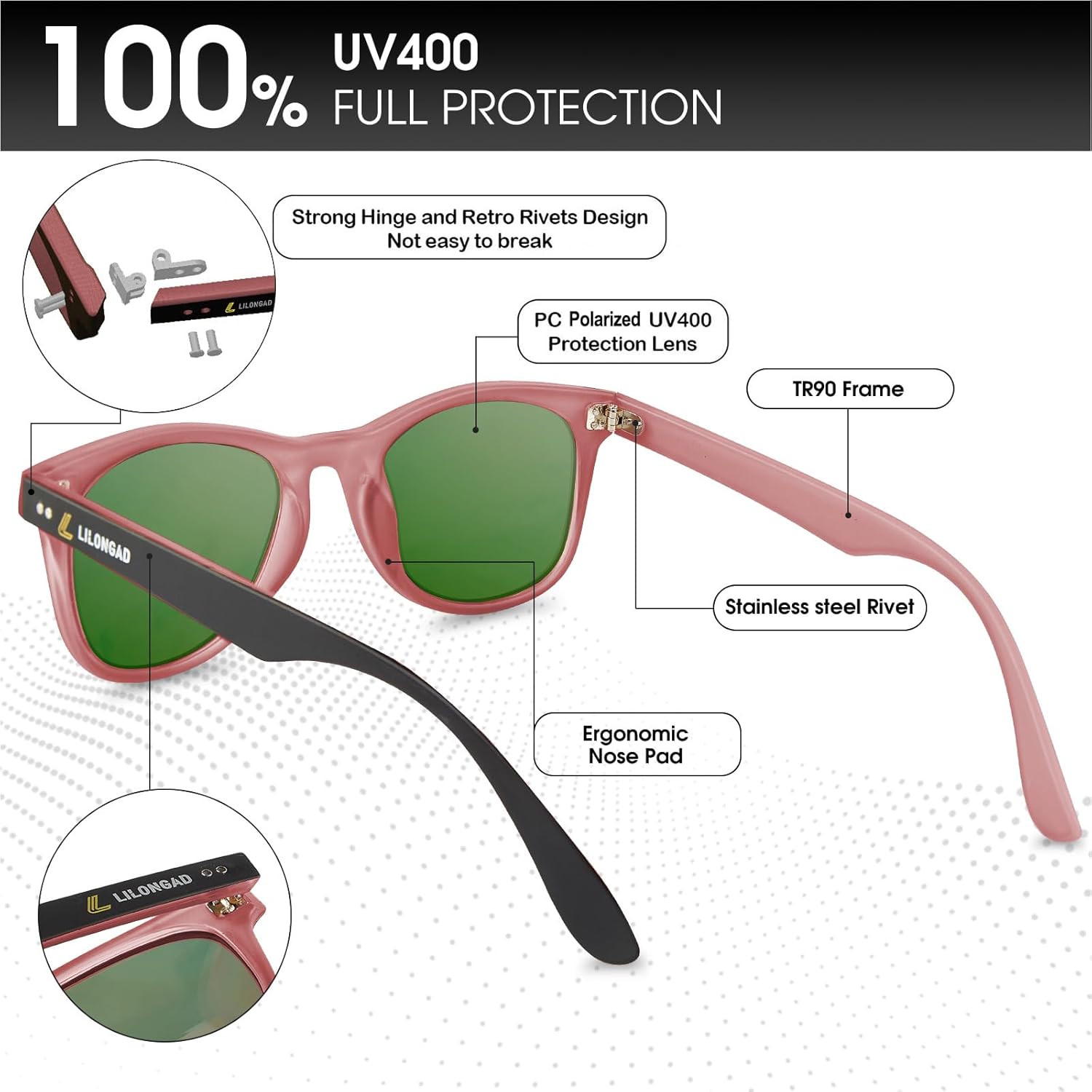 Polarized Sunglasses for Men Lightweight TR90 Frame, Scratch-Resistant Lenses, UV400 Protection Square Sun Glasses - Image 6