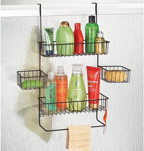 Miniatura 2 de mDesign Organizador de almacenamiento colgante de acero para ducha, 4 cestas, 2 ganchos para baño, dormitorio, capacidad para champú,