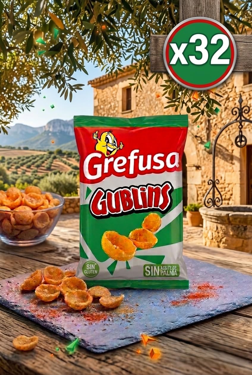 Gublins Aperitivo Frito Sabor Barbacoa | Caja 32 Bolsas de 36g | Snack Crujiente y Divertido | Apto para Veganos, Sin Aceite de Palma, Sin Conservantes ni Colorantes Artificiales