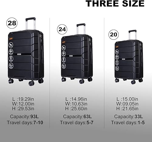 Vista 6 de Juego de equipaje, maletas rígidas expandibles de 24 pulgadas28 pulgadas, 20 pulgadas, juego de 3 piezas de equipaje de viaje con ruedas giratorias