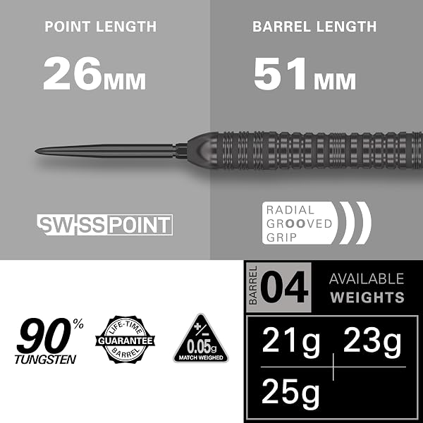 Target Darts Bolide Void 90% Tungstène, Fléchettes à Pointe en Acier Swiss Point | 21G/22G/23G/24G/25G/26G | Jeux de Fléchettes Professionnels, Fléchettes Noires, Outil Swiss Point Inclus - 2