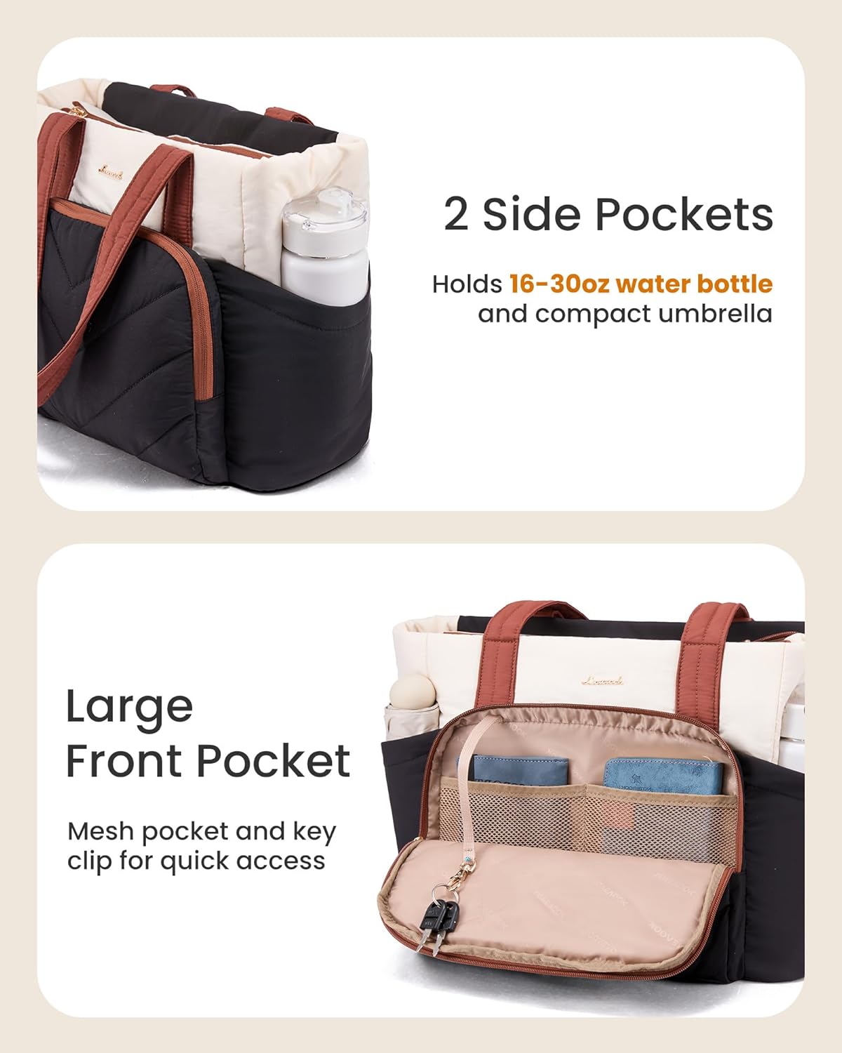 LOVEVOOK Puffer Tote Bag for Women, V-Quilted Puffy Teacher Tote Nurse Bag, Large Shoulder Laptop Purse for Work Travel Gym - Image 3