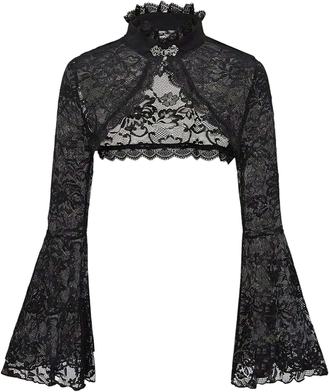 WDIRARA Women's Plus Size Lace Crop Top Long Bell Sleeve Shrug Shawl Gothic Tops