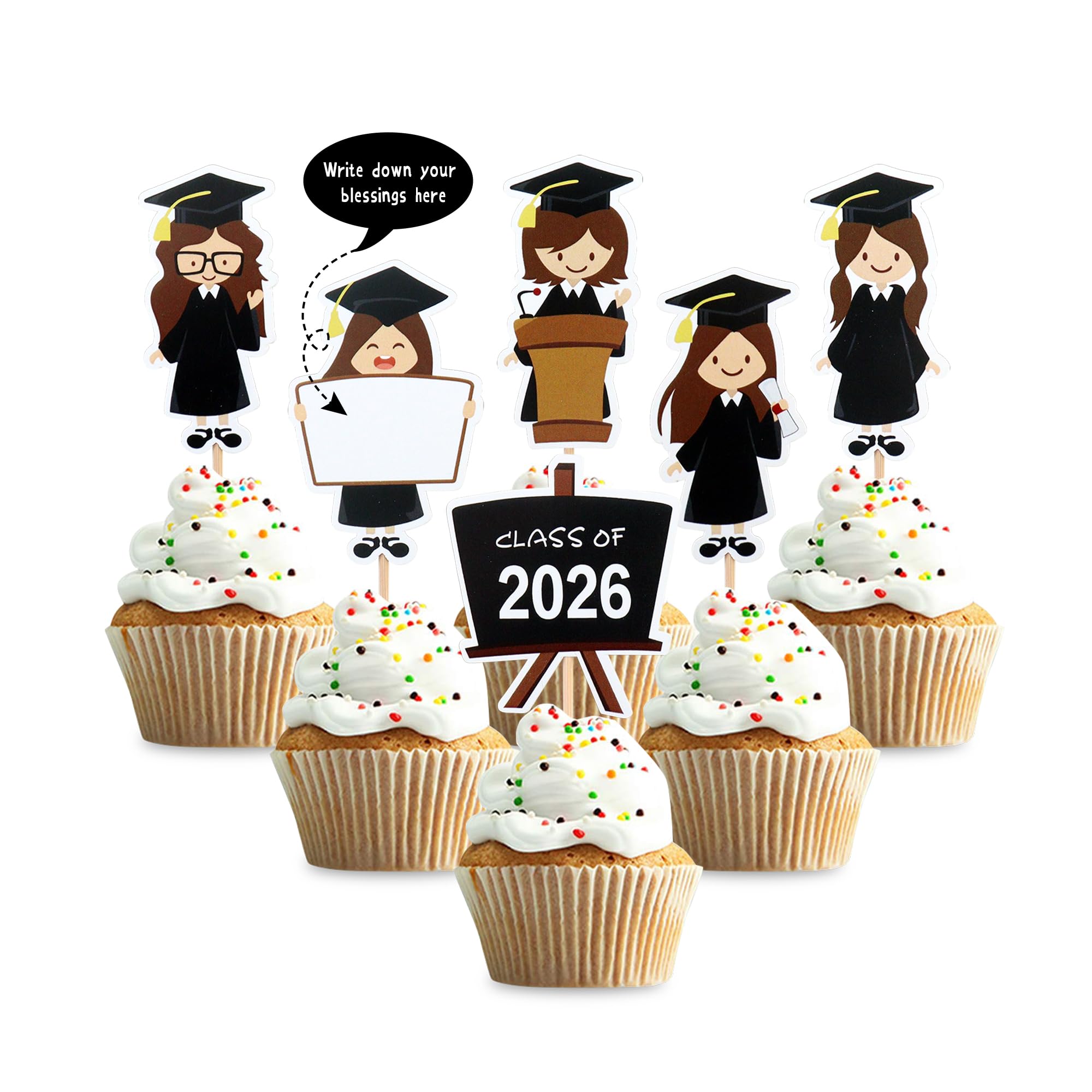 Blumomon 30Pcs Preschool Girl Graduation Cupcake Toppers Class 2026 Kindergarten Girl Graduation Party Cupcake Decoration 2026 Personalized Pre-School Graduation Party Cake Decoration — image 1