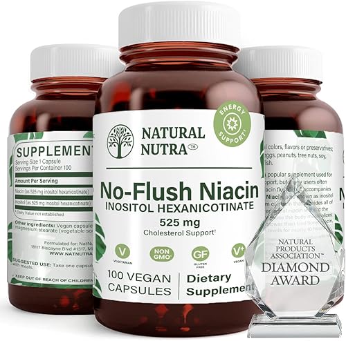 Natural Nutra Niacina sin enjuague, suplemento de vitamina B3, ayuda a mejorar la salud cardiovascular, ayuda a mejorar la textura de la piel,