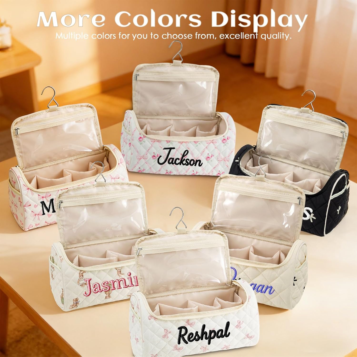 Ulico Personalized Hair Tools Travel Case Bag with Embroiderd Name, Custom Portable Storage Bag with Hanging Hook for Hair Curler Accessories, Cute Dustproof Travel Organizer