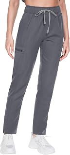 Women's Scrub Pants with 8 Pocket-On Elastic WAIS Drawstring Cargo Pants-Soft Stretch Jogger Scrubs Bottoms for Nurse