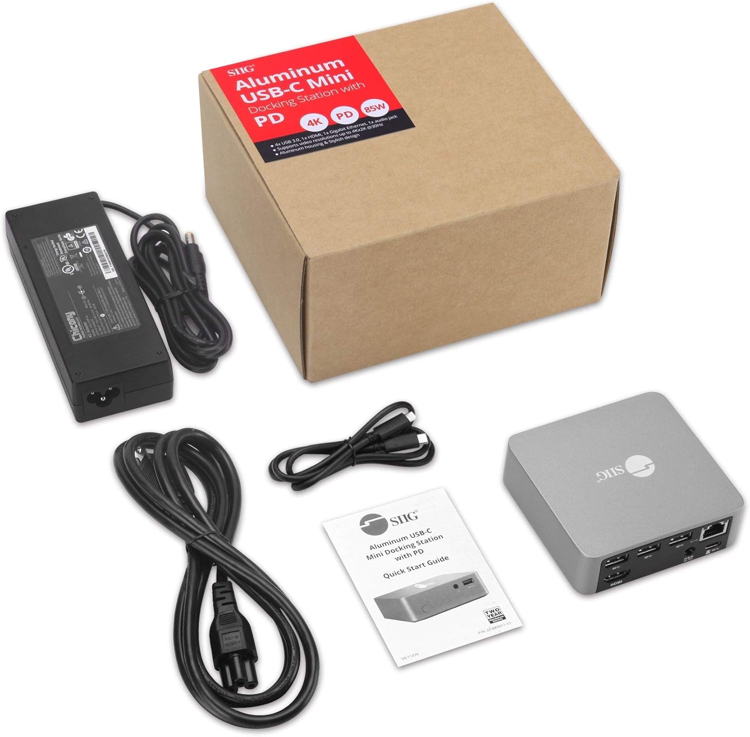 SIIG USB-C Mini Docking Station with HDMI 4K@30Hz, Gigabit Ethernet, 4X USB 3.0 Ports, Power Delivery - 85W Laptop Charging Type-C Dock (Thunderbolt 3 Compatible for Macbooks/Windows/Chromebooks)