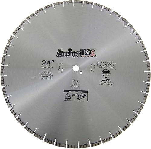 Archer PRO 24" in. Turbo Diamond Saw Blades for Fast Reinforced Concrete Cutting and Cured Concrete Cutting. for Cut-Off saws and Walk-Behind saws up to 13 HP.
