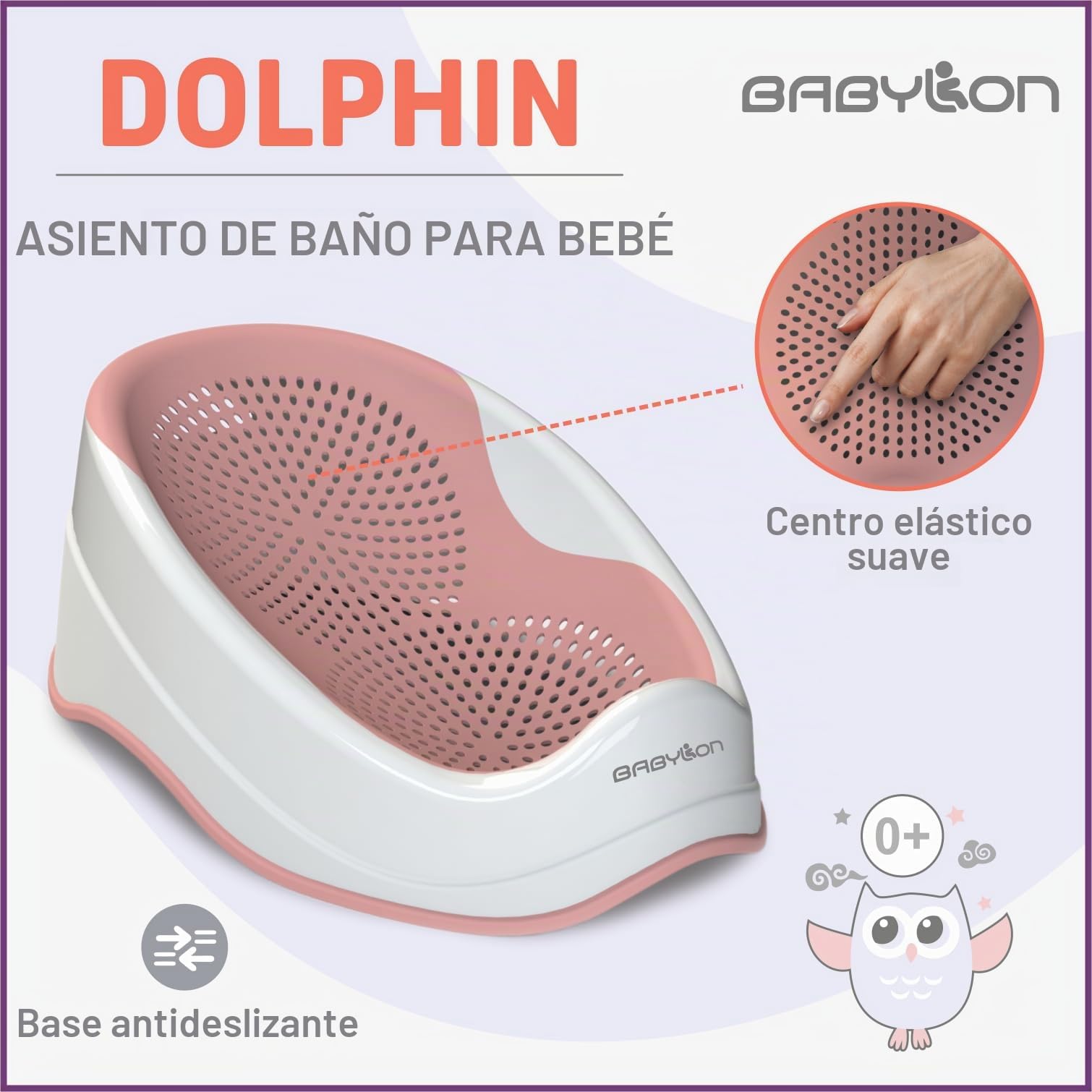 BABYLON DOLPHIN Bañera bebe 0-6 meses – Asiento bañera bebe ergonómico – Hipoalergénica, resistente al moho – Antideslizante Hamaca bañera bebe – Portátil Soporte bañera bebe – rosa
