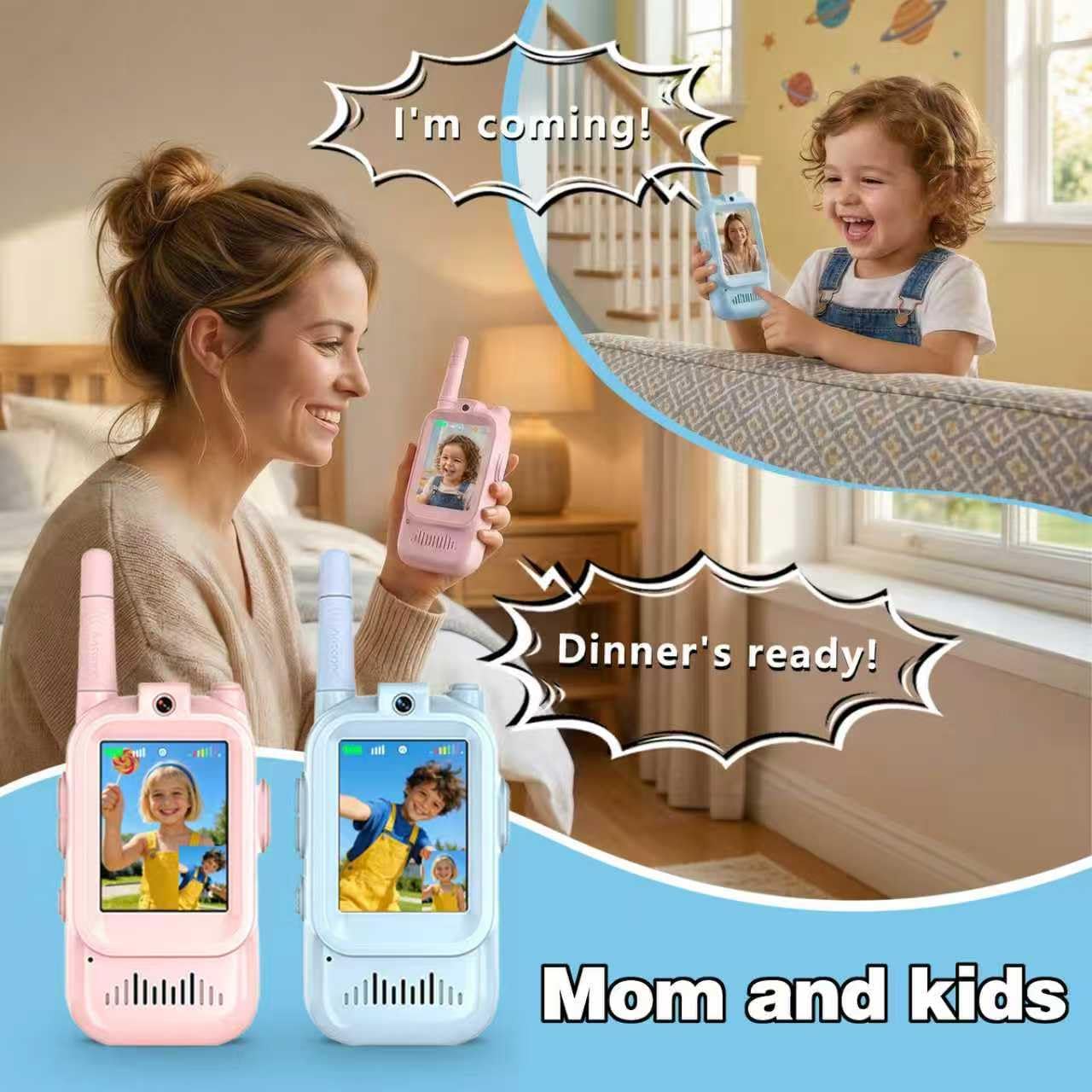 2 Pack Video Walkie Talkies for Kids Rechargeable Long Distance 300M Portable Outdoor Toys for Boys Girls Age 3-12 Birthday