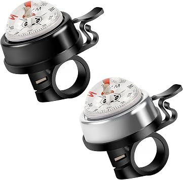 Pack of 2 Aluminum Alloy e-Bike Accessories for Adults | Compass Bicycle Bell & Loud Bike Horn Fits in 22.2mm Handlebars | Must Have Accessory for Men & Women for Mountain & Road