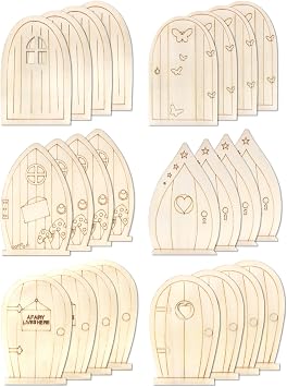 24 Pcs Wooden Miniature Door Blank Unpainted Doors for DIY Fairy Garden Home Decor Christmas Making Styles A