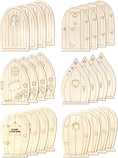 Cinvo 24 Pcs Wooden Miniature Door Blank Unpainted Doors for DIY Fairy Garden Home Decor Christmas Making (Styles A)