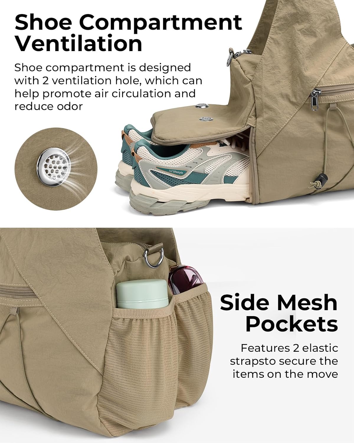 Forestfish Gym Bag For Women With Yoga Mat Holder (Khaki)