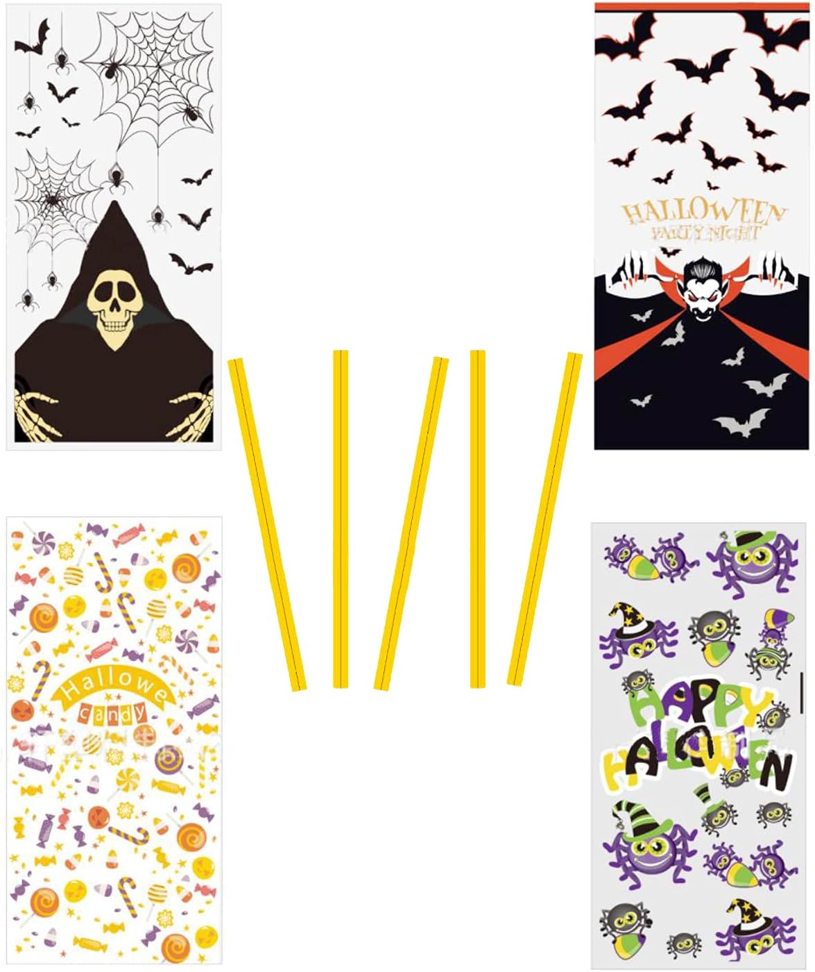 Halloween Bolsas para Caramelos Sonwaha 200 PCS Bolsas de Celofán Transparentes Corbata a Juego Bolsas OPP Bolsas de Regalo
