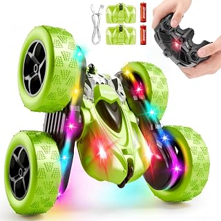 Remote Control Stunt Car – 4WD 360° Flip Double‑Sided RC Car LED Light Bar & Modular USB‑C Battery, 2.4 GHz Off‑Road Toy, Birthday for Boys Girls Ages 6‑12, Green