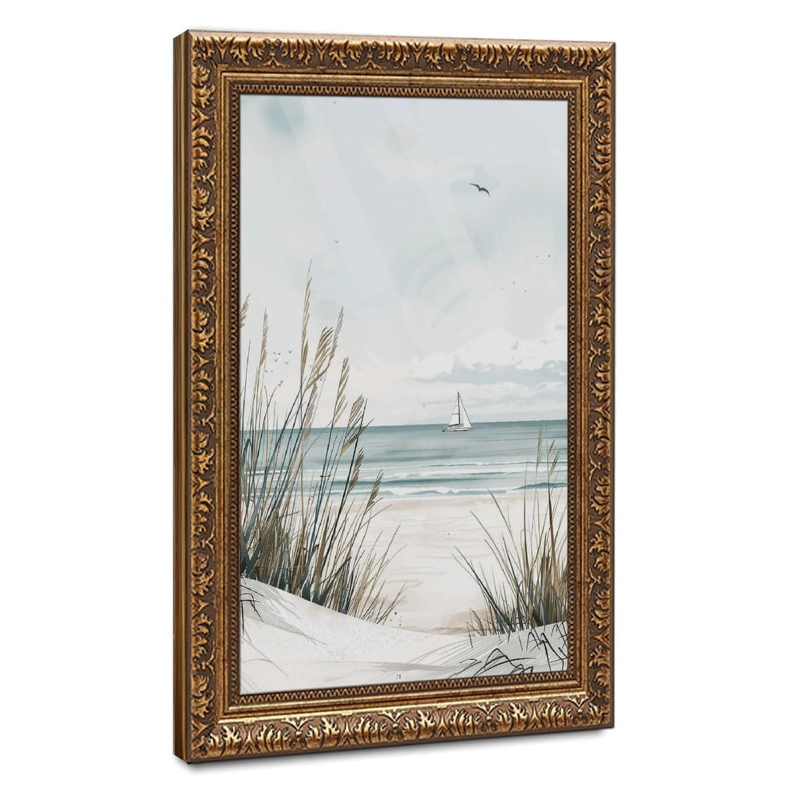 Bareronor Neutral Beach Canvas Poster Bedroom Decor Landscape Office Room Decor Gift 24" L X 36" W