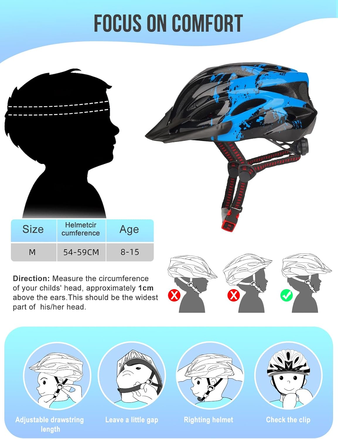 Kids Bike Helmet, Boys Girls Adjustable Kids Helmet Age 5-15 Years Old, Multi-Sport Children Helmet, Child Safety Bicycle Scooter Skating Cycling Helmet 50-59cm