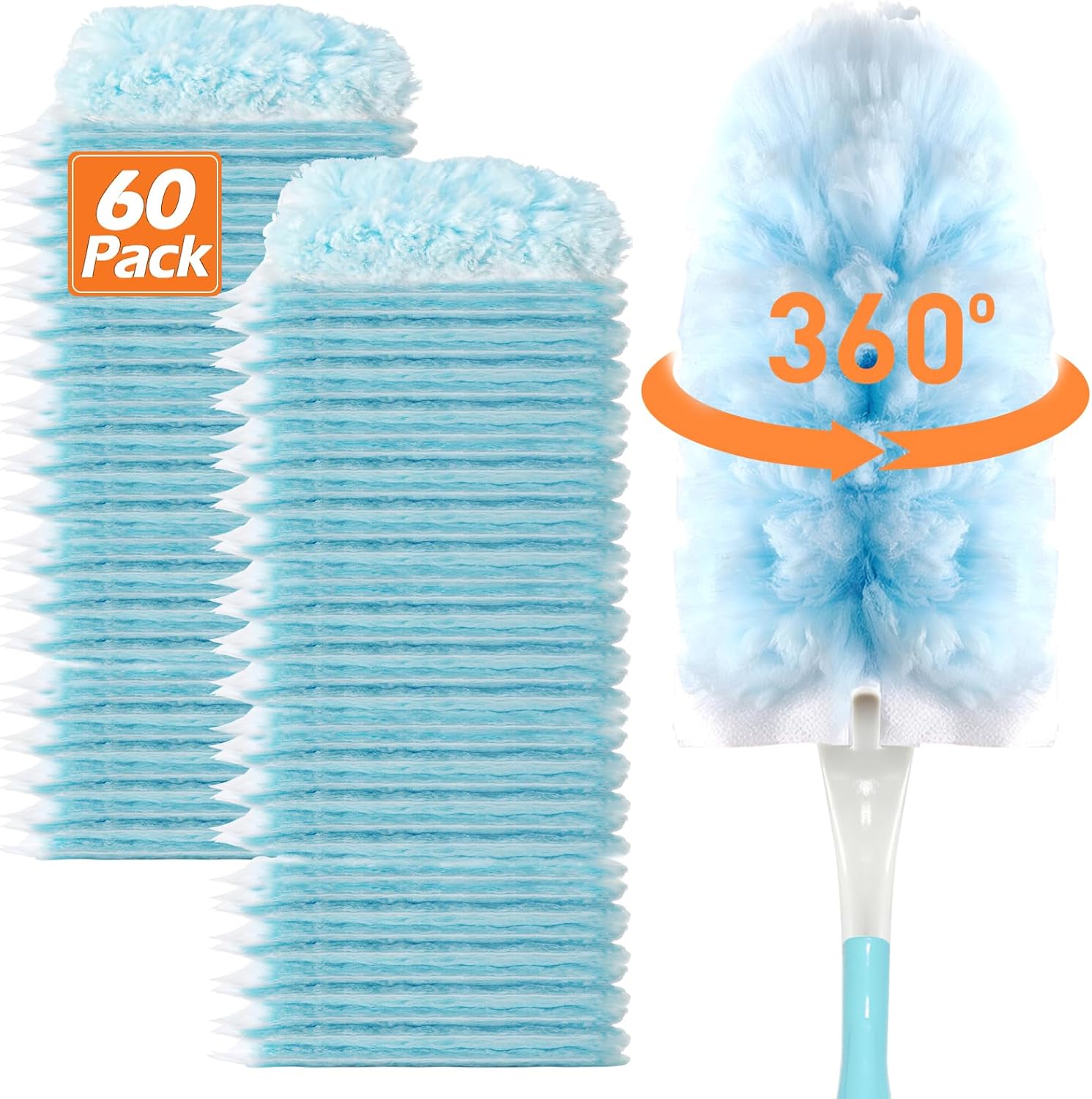 Heavy Duty Duster Refills for Swiffer Duster (60 Count) | 360° Unscented Disposable Multisurface Dusters with 1 Handle- for Home, Blinds, Fans & Corners, Blue