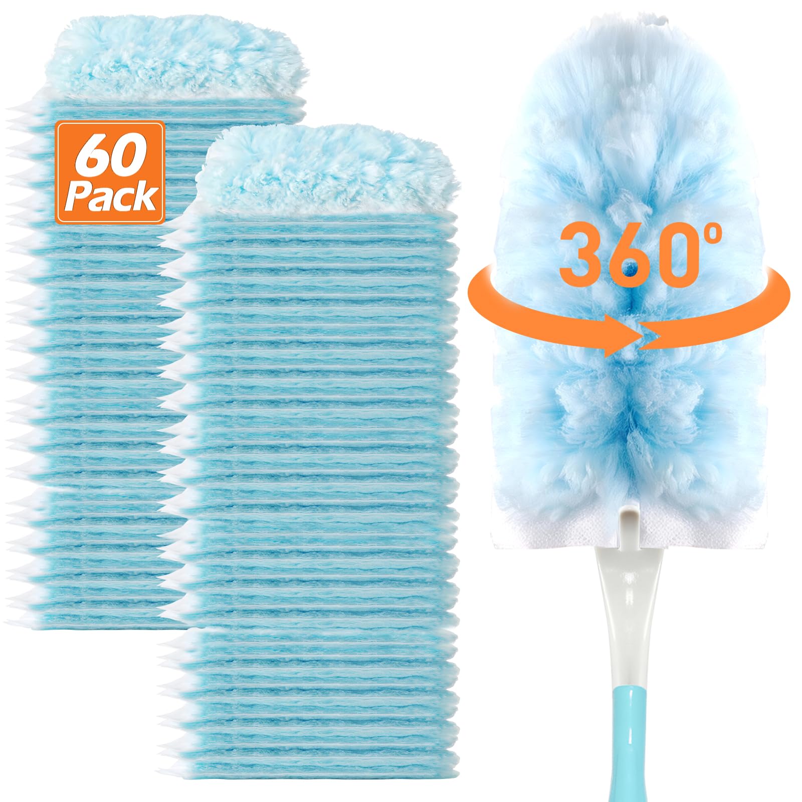Heavy Duty Duster Refills for Swiffer Duster (60 Count) | 360° Unscented Disposable Multisurface Dusters with 1 Handle- for Home, Blinds, Fans &amp; Corners, Blue