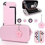 DLseego Storage Carrying Case for Nintendo Switch 2 2025 Accessories Set, 10 Game Card Slots Cute Protective, 1 Hard PC Case, 1PC Flower Blossom Chain, 4 Thumb Grips, Slim & Portable - Blue