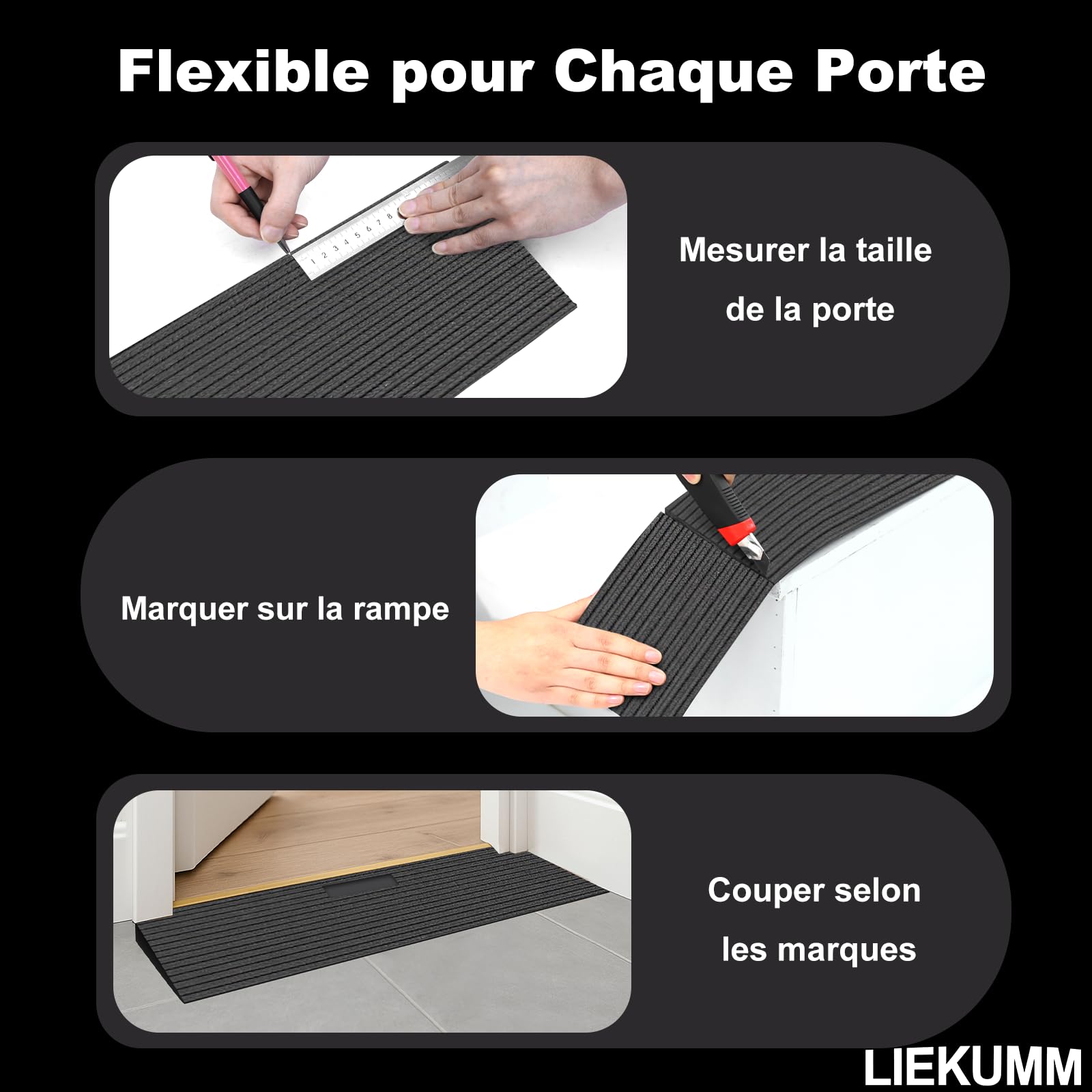 LIEKUMM Rampe de Seuil, 2,5 cm Rampe en Caoutchouc pour Fauteuil Roulant, 650kg, Surface antidérapante pour Portes de Fauteuil Roulant et salles de Bain