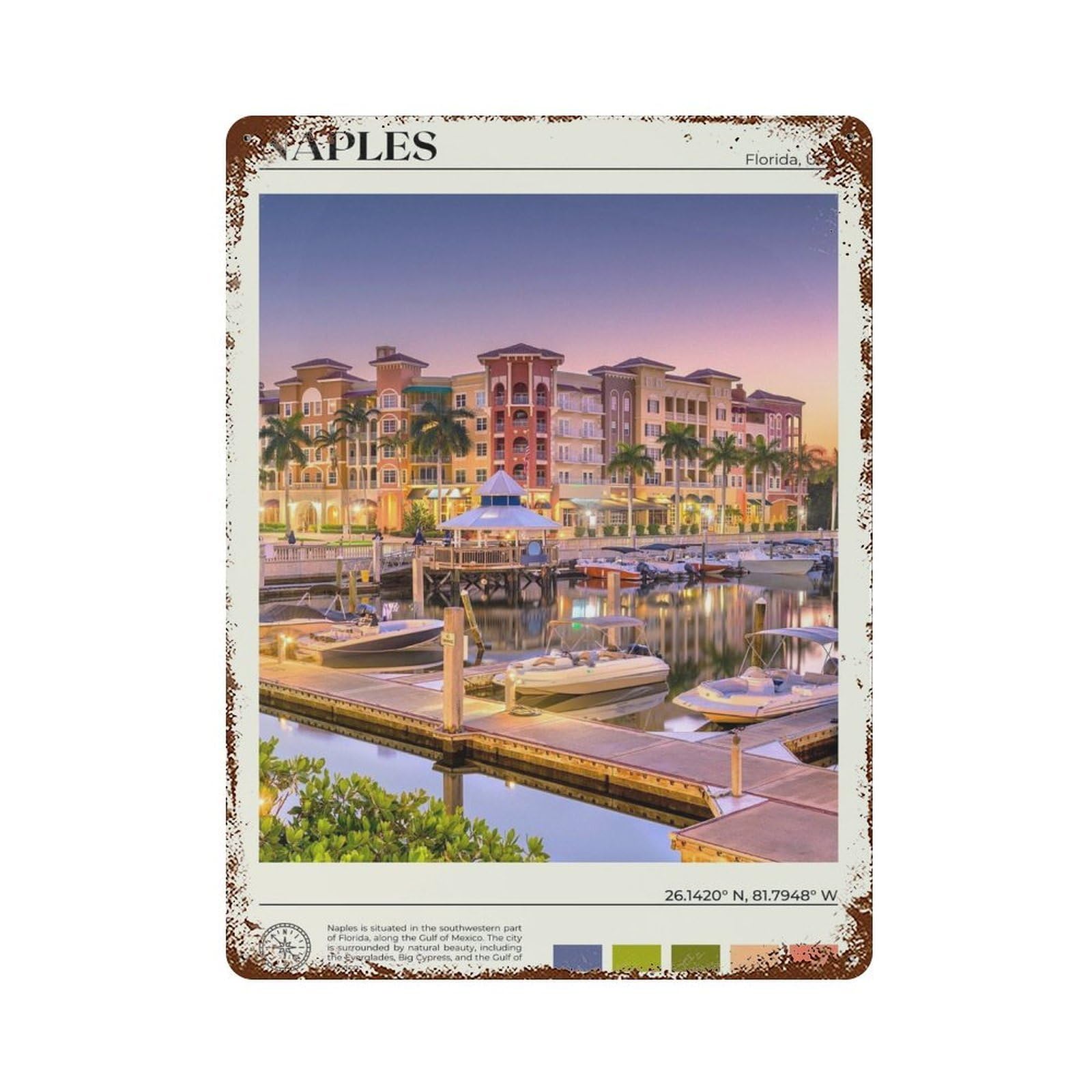 xiaoxiaoshen Real Photo Naples Decor Florida Wall Decor Art Metal Tin Poster Modern Home Decor Art Home Bar Shop Decorations Vintage Sign 40x30cm