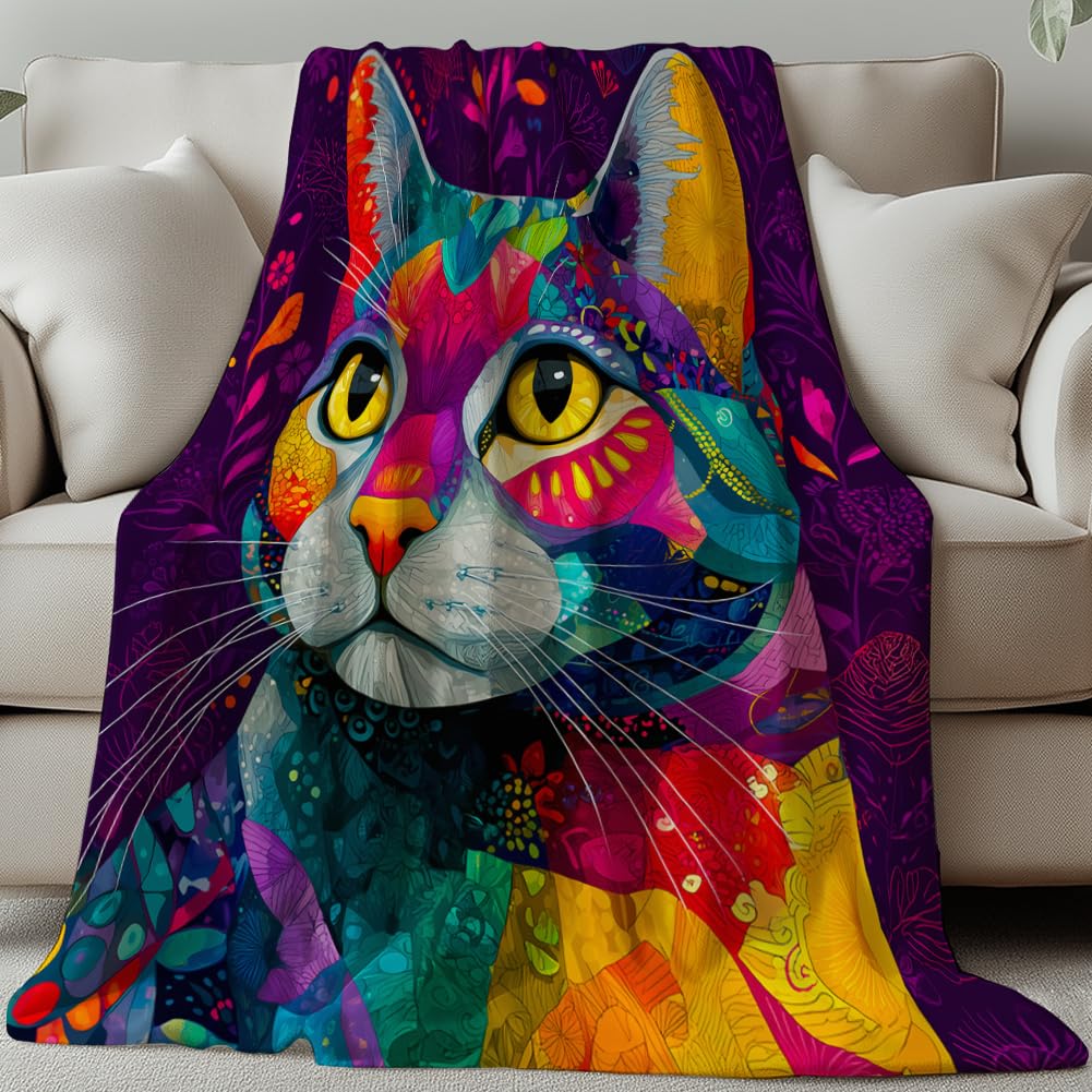 GLOBLELAND Colorful Cat Throw Blanket 59×51inch