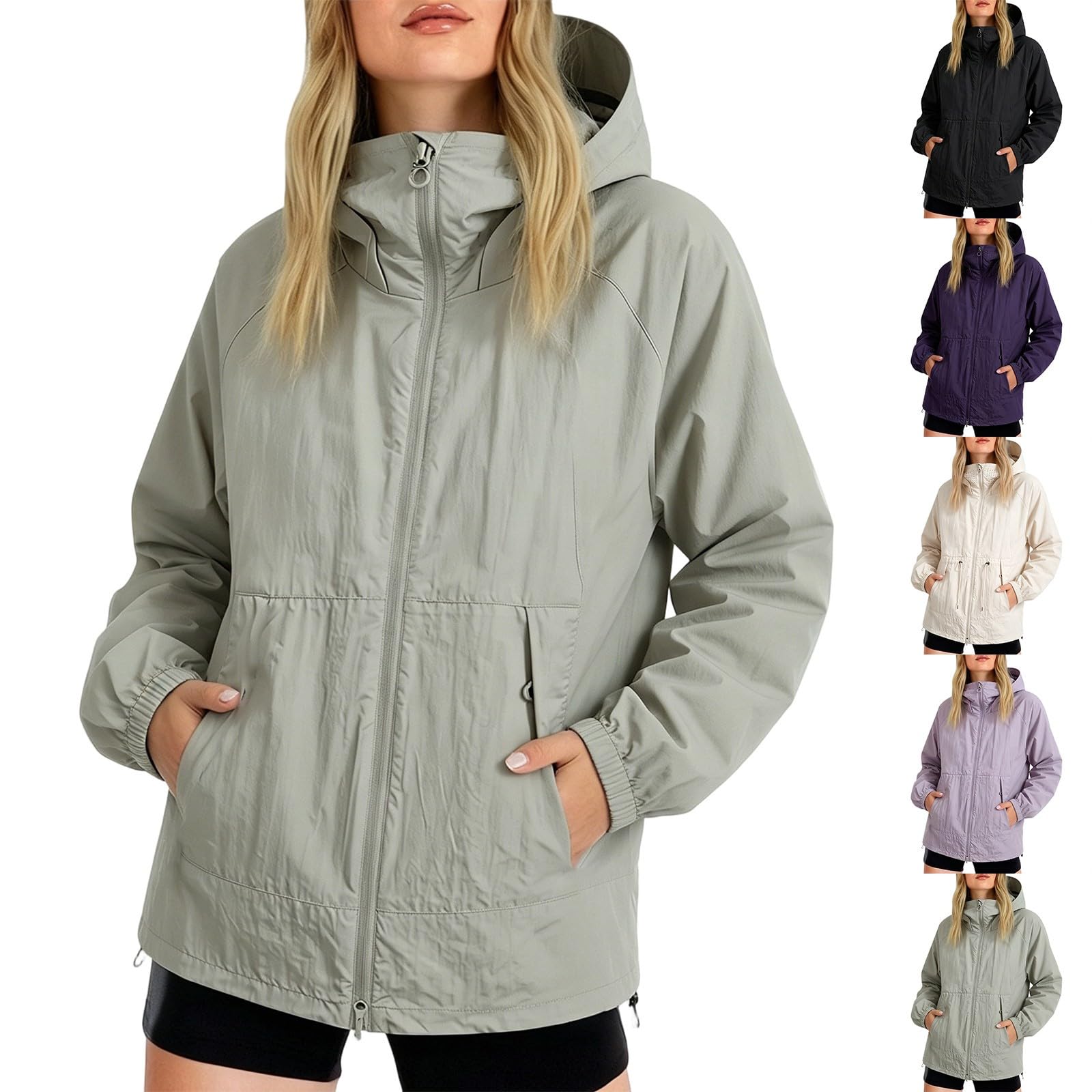 Chubasquero para mujer, impermeable, transpirable, chaqueta de entretiempo, plegable, deportiva, sudadera con capucha para mujer, con cremallera, chubasquero, cortavientos, trekking
