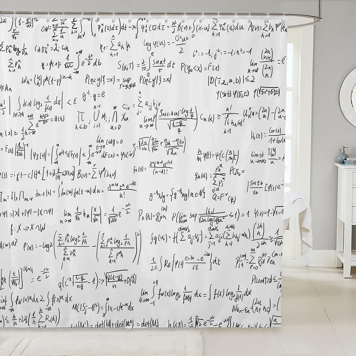 Feelyou Math Formula Fabric Shower Curtains Mathematical Theme Shower Curtain for Kids Boys Girls Educational Curtains Science Bathroom Waterproof Accessories with 12 Hooks Black White,72x78 Inches