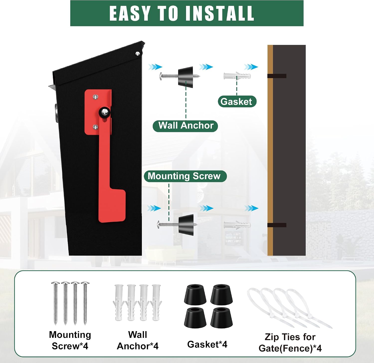 Wall Mount Mailbox for Outside with Key Lock, Black, 10''x4.2''x12.6'' | Galvanized Steel Rustproof Metal Mailbox, With Flag, Locking Mailbox, Ideal for Homes, Offices, Schools, Convenience Stores
