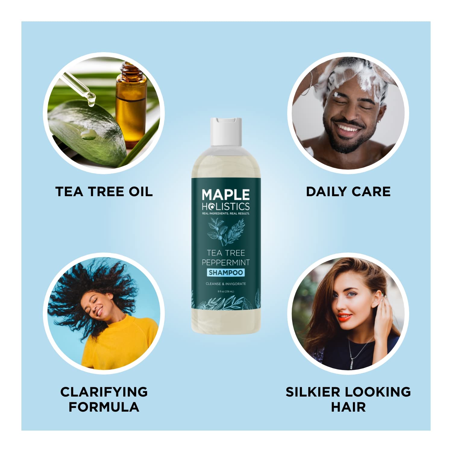 Tea Tree Shampoo Sulfate Free - Clarifying Shampoo for Build Up and Flakes with Peppermint Oil and Tea Tree Essential Oil for Dry Scalp Treatment - Deep Cleansing Tea Tree Mint Shampoo for Oily Hair
