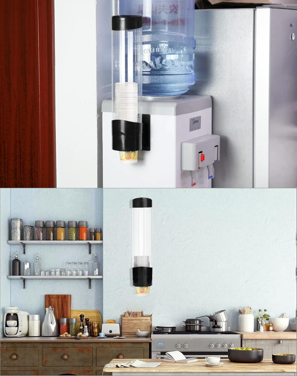 DEWIN Distributore di bicchieri, distributore di bicchieri a parete, portabicchieri in plastica one touch, Adatto per diametro esterno della tazza ≤7,5 cm. 60-80 tazze (nero)