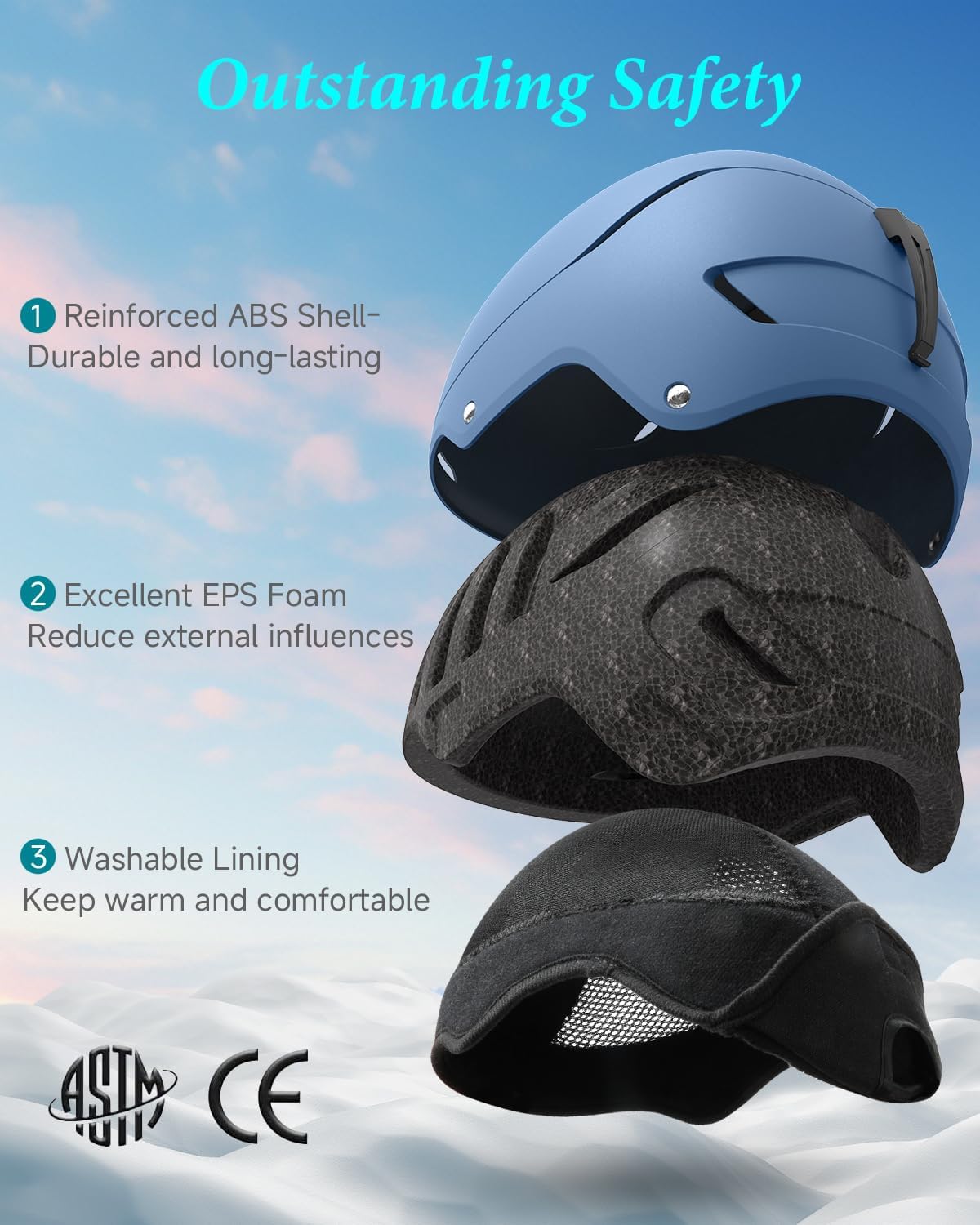 ski helmet for women men, safety certified snowboard helmet with shockproof abs hard shell for adults & youth medium sky blue