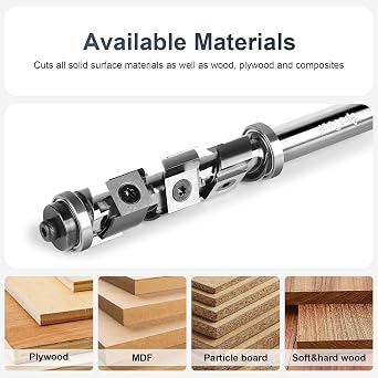 SpeTool Carbide Insert Spiral Flush Trim Router Bit 1/2 Inch Shank, 7PCS Replaceable Carbide Inserts, Top and Bottom Double Bearing Pattern Template Router Bit for Woodwork Trimming
