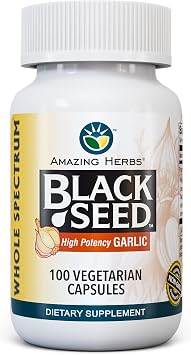 Amazing Herbs Whole Spectrum Black Seed & High Potency Garlic, Vegetarian Capsules - Gluten-Free, Non-GMO, Vegan, Helps Supports Immune System - 100 Count