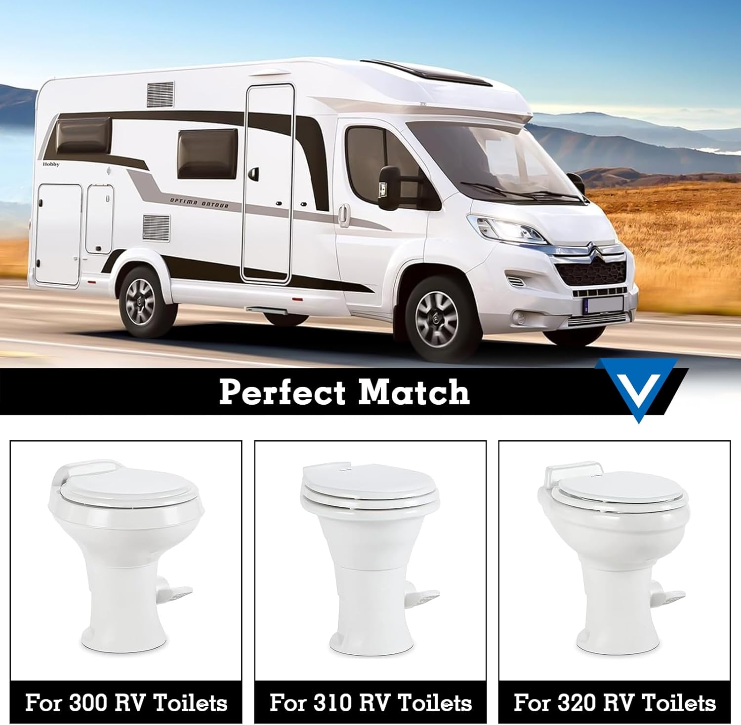 3 in 1 Combo RV Toilet Seal Kit, with 3 in Socket Floor Flange, RV Toilet Seal Replacement for RV 300/310/320 Toilets, Replaces 385345892 RV Floor Flange, 385311658 Flush Seal and 385311652 Base Seal