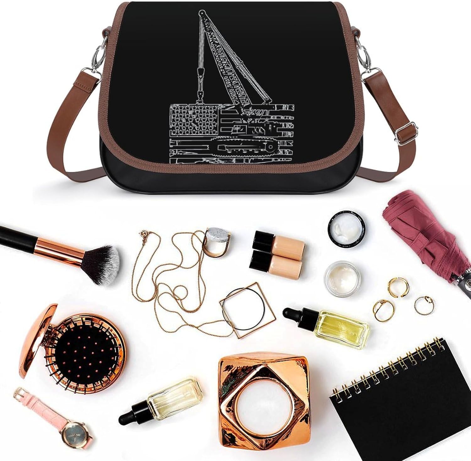 Crane Operator American Flag Messenger Bag for Women PU Leather Crossbody Bags Shoulder Handbags Purse