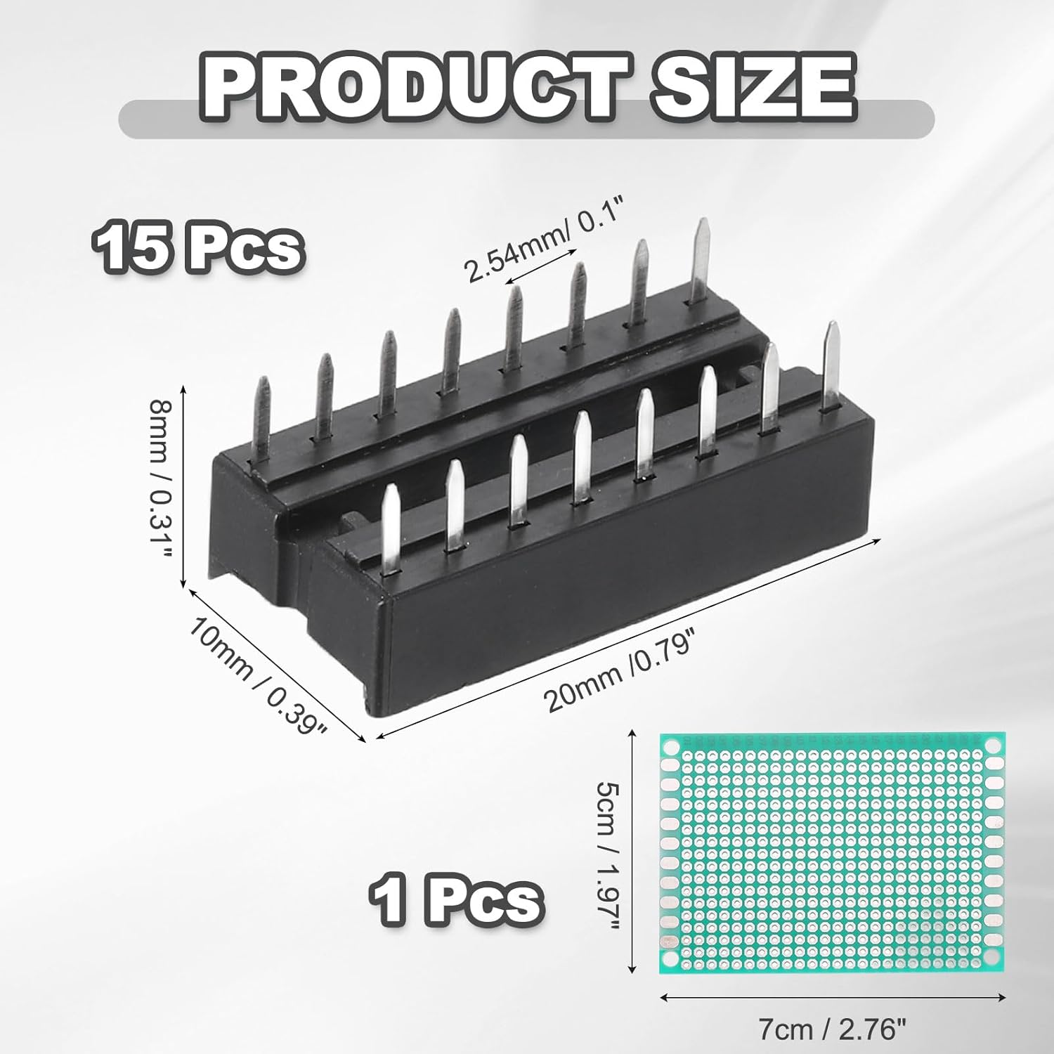 MECCANIXITY 15Pcs 500V DIP IC Chip Socket Adapter 2.54mm Pitch 16 Flat Pins with Single-Sided Tin-Plated Circuit Board for Breadboard PCB Board Chip