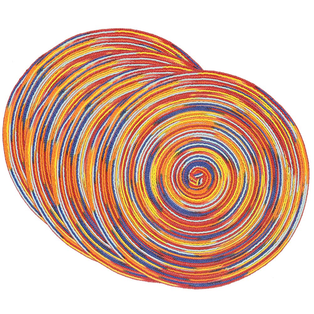 SCF2017 38CM Round Woven Cotton Yarn Placemats Heat Resistant Table Mats Set of 4,Rainbow red โ image 1