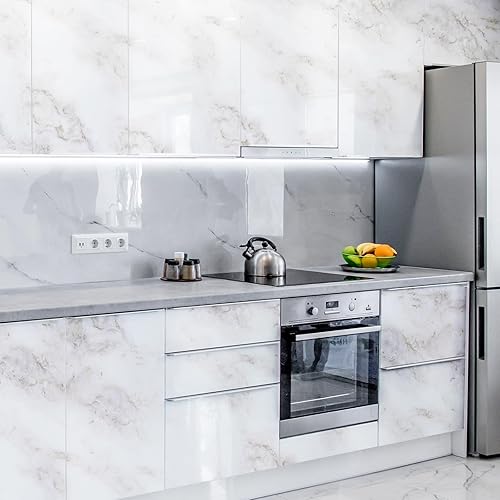 Miniatura 5 de Homein Papel de contacto de mármol, papel autoadhesivo impermeable para encimeras, para armarios, cajones, cocina, muebles antiguos, moderno, blanco